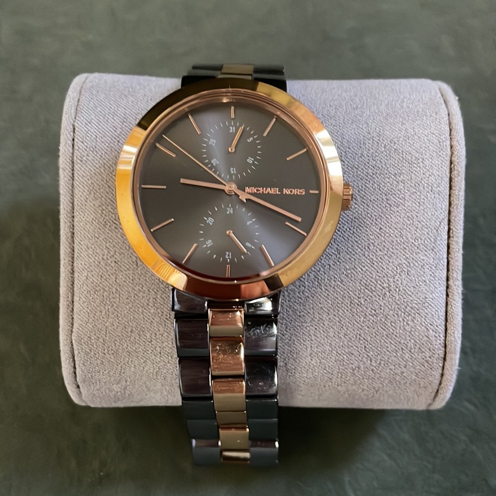 Michael Kors 2 tone rose gold watch with box